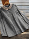 Plaid Long Sleeve Lace Patchwork Blouse For Women - Black