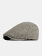 Men Polyester Cotton Thickened Solid Color Letters Metal Label Warmth Casual Beret Forward Hat Flat Cap - Coffee