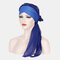 Women Forehead Cross Beanie Hat Solid Color Fashion Chiffon With Long Tail  - Blue