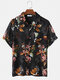 Mens Floral Print See Through Button Down Mesh Sheer Shirt With Pocket - Black