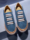 Large Size Women Casual Breathable Hollow Slip On Flat Loafers - Blue
