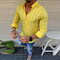 Mens Fashion Striped Long Sleeve Loose Fit Half Zipper Casual Shirts - Yellow