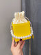 Women PU Leather Chain Pearls Crossbody Bag Drawstring Bag Square Bag Coin Bag - Yellow