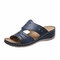 Women Hollow Comfy Non Slip Casual Slip On Wedges Slippers - Dark Blue