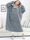 Women Flannel Thicken Warm Wearable Blanket Oversized Hoodies Home Long Sweatshirt With Kangaroo Pocket - Grey