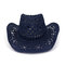 Womens Summer Hollow Breathable Exquisite Straw Hat Outdoor Travel Sun Jazz Cap - Navy Blue