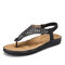 LOSTISY Rhinestone Elastic Band Clip Toe Comfortable Insole Flat Sandals - Black