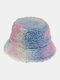 Women & Men Felt Lamb Fur Tie-dye Plus Thicken Warm Windproof Soft Bucket Hat - Blue