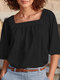 Square Collar Half Sleeve Solid Blouse For Women - Black