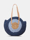 Women Simplicity Stripe Straw Bag Handbags Tote Retro Beach Bag - Blue