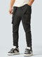 Mens Multi Pocket Zip Cuff Design Solid Cargo Pants - Black