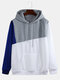 Mens Plain Style Contrast Color Patchwork Casual Drawstring Hoodies - Blue