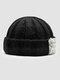 Unisex Acrylic Knitted Solid Color Striped Crochet Color-match Patch Warmth Brimless Beanie Landlord Cap Skull Cap - Black