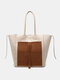 Women Vintage Faux Leather Large Capacity Color Matching Double Side Handbag Tote - Khaki