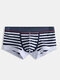 Men Striped Cotton Boxer Briefs Comfortable Contrast Color Contour Pouch Underwear - Blue 1#