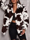 Fleece Patchwork Lapel Long Sleeve Plus Size Coat - Brown