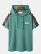 Mens Knit Triangle Pattern Side Stripe Casual Short Sleeve Hooded T-Shirts - Green