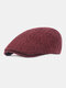 Men Woolen Plus Thicken Keep Warm Winter Outdoor Knitted Forward Hat Flat Hat - Wine Red