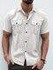 Mens Solid Chest Pocket Lapel Collar Short Sleeve Shirts - White