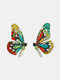 Alloy S925 Butterfly Wing-shape Rhinestone Earrings - Green