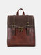 Vintage Simple Stitch Detail Double Release Buckle Decor Color Block Soild Backpack - Coffee