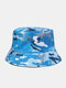 Unisex Cotton Overlay Camouflage Pattern Print Double-Side-Wear Outdoor Riding Fishing Sunshade Bucket Hat - Cyan-blue