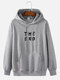 Mens 100% Cotton The End Letter Print Solid Color Daily Hoodie - Gray