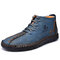 Menico Men Microfiber Leather Hand Stitching Non Slip Casual Ankle Boots - Blue