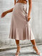 Solid Ruffle Button Elegant High Waist Skirt For Women - Khaki