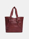 JOSEKO Women's Faux Leather Retro Simple Shoulder Bag Multifunctional Storage Handbag Tote Bag - Wine Red