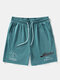Mens Number Letter Embroidered Loose Drawstring Shorts With Pocket - Cyan