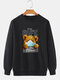 Mens Cartoon Bear Letter Printed 100% Cotton Casual Pullover Sweatshirts - Black