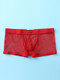 Men Sexy Net See Through Boxer Briefs Thin Breathable Stretch Soft Plain Underwear - Red