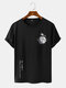 Mens Cartoon Astronaut Planet Japanese Print Casual Short Sleeve T-Shirts - Black