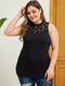 Lace Patchwork O-neck Plus Size Tank Top for Women - Black