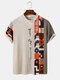 Camisetas masculinas Colorful com estampa geométrica patchwork gola redonda manga curta - Bege