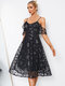 Floral Backless Adjustable Strap A-line Lace Dress Women - Black
