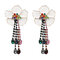 European American Elegant Flowers Tassel Earrings Colorful Ethnic Tassel Piercing Dangle Earrings - White
