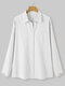 Color sólido Botón Bolsillo Manga larga Informal Camisa para Mujer - Blanco
