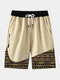 Pantalones cortos de cintura con cordón de costura con estampado geométrico étnico para hombre - Albaricoque