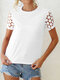Solid Color Crochet Hollow Short Sleeve O-neck Women T-shirt - White