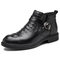 Men Stylish Crocodile Pattern Cow Leather Boots - Black