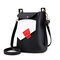 Women PU Leather Patchwork Crossbody Bag Bucket Bag - Black