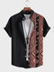 Camicie da uomo a maniche corte con colletto alla coreana con stampa geometrica vintage - Nero