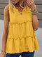 Regata feminina com acabamento de alface e decote em camadas sem mangas - Amarelo