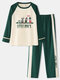 Women Patchwork Cartoon Print Removable Bra Pad Top Loose Pants Home Pajamas Set - Green