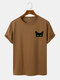 Mens Sample Cartoon Cat Graphic Casual Cotton Short Sleeve T-Shirt - Brown