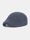 Men Knitted Solid Color Twist Pattern Casual Warmth Beret Flat Cap - Blue