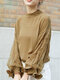 Mesh Patchwork Solid Color Long Sleeve Blouse For Women - Khaki