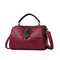 Women Soft Leather Crossbody Bags Stitching Leisure Handbags Solid Boston Shoulder Bags - Wine Red